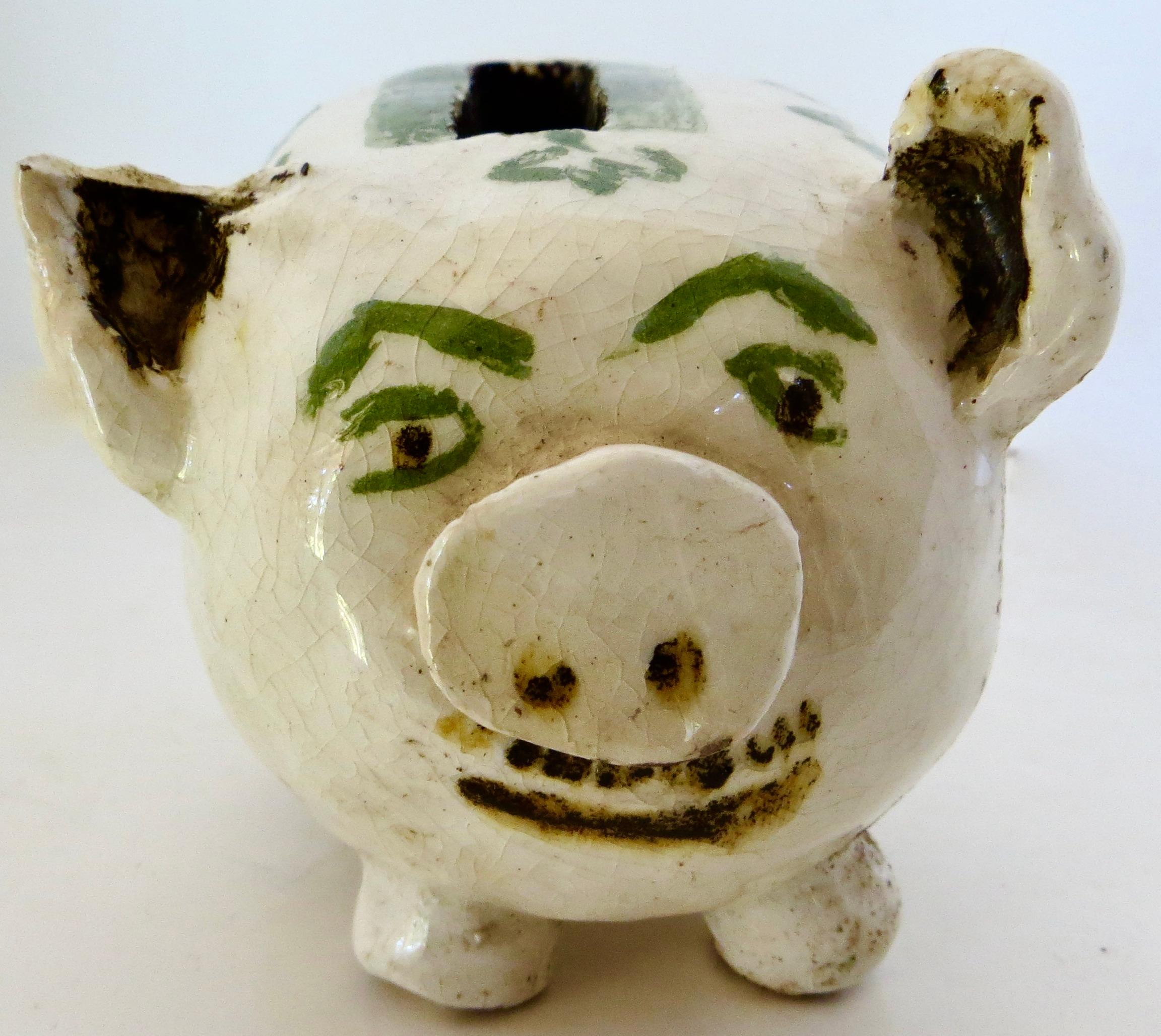 Early 20th Century Early 20thC American Stoneware Razor Blade Disposal Piggy Bank Circa 1905 For Sale