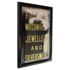 Early 20thc Antique Reverse Painted Jewellers Silversmith Watchmaker Trade Sign
