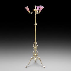 Early 20thC Art Nouveau Adjustable Brass Standard Lamp