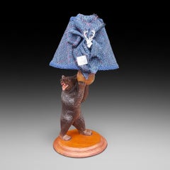 Early 20thC Black Forest Bear Linden Table Lamp