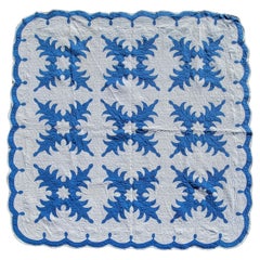 Frühe 20Thc Blau & Weiß Applique Schneeflocken Quilt
