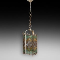 Early 20thC Brass and Leaded Stained Glass Lantern