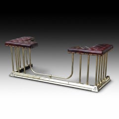 Early 20thC Brass and Leather Upholstered Club Fender