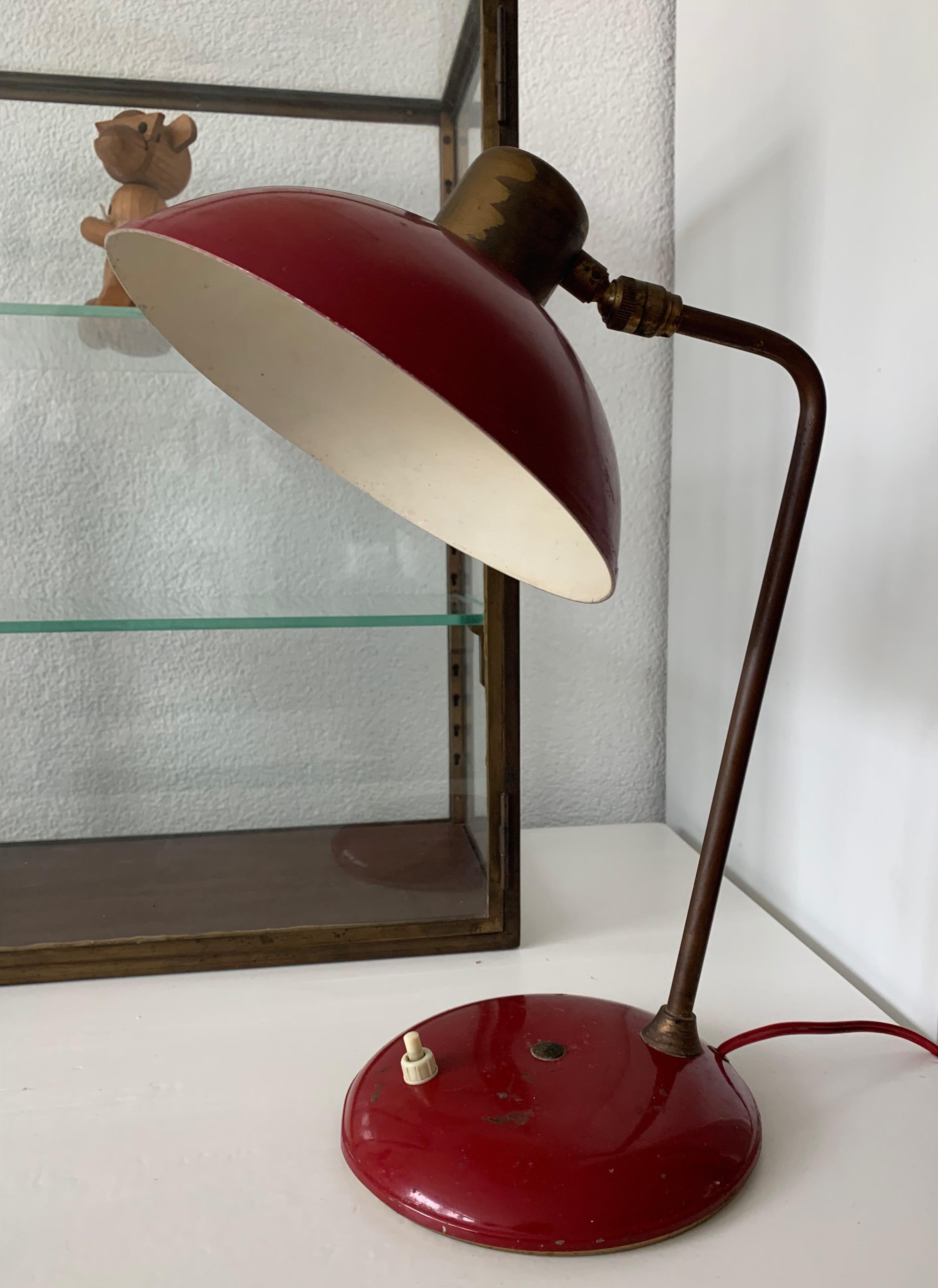 European Brass Arts & Crafts, Industrial Table or Desk Lamp with Great Patina