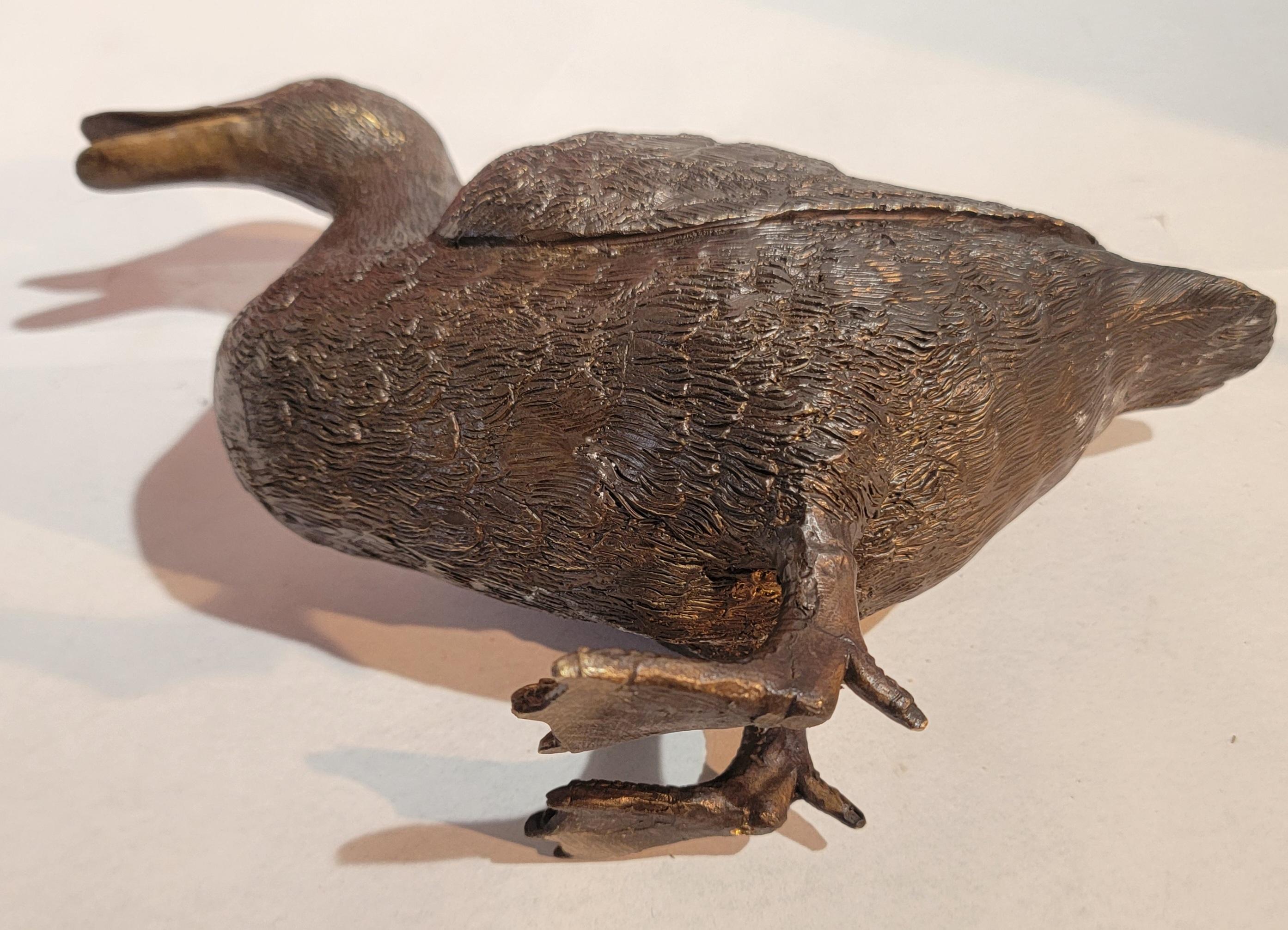 Patinated Early 20thc  Brass Duck Ornament For Sale