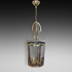 Early 20thC Brass Hanging Hall Lantern Lamp