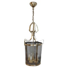 Antique Early 20thC Brass Hanging Hall Lantern Lamp
