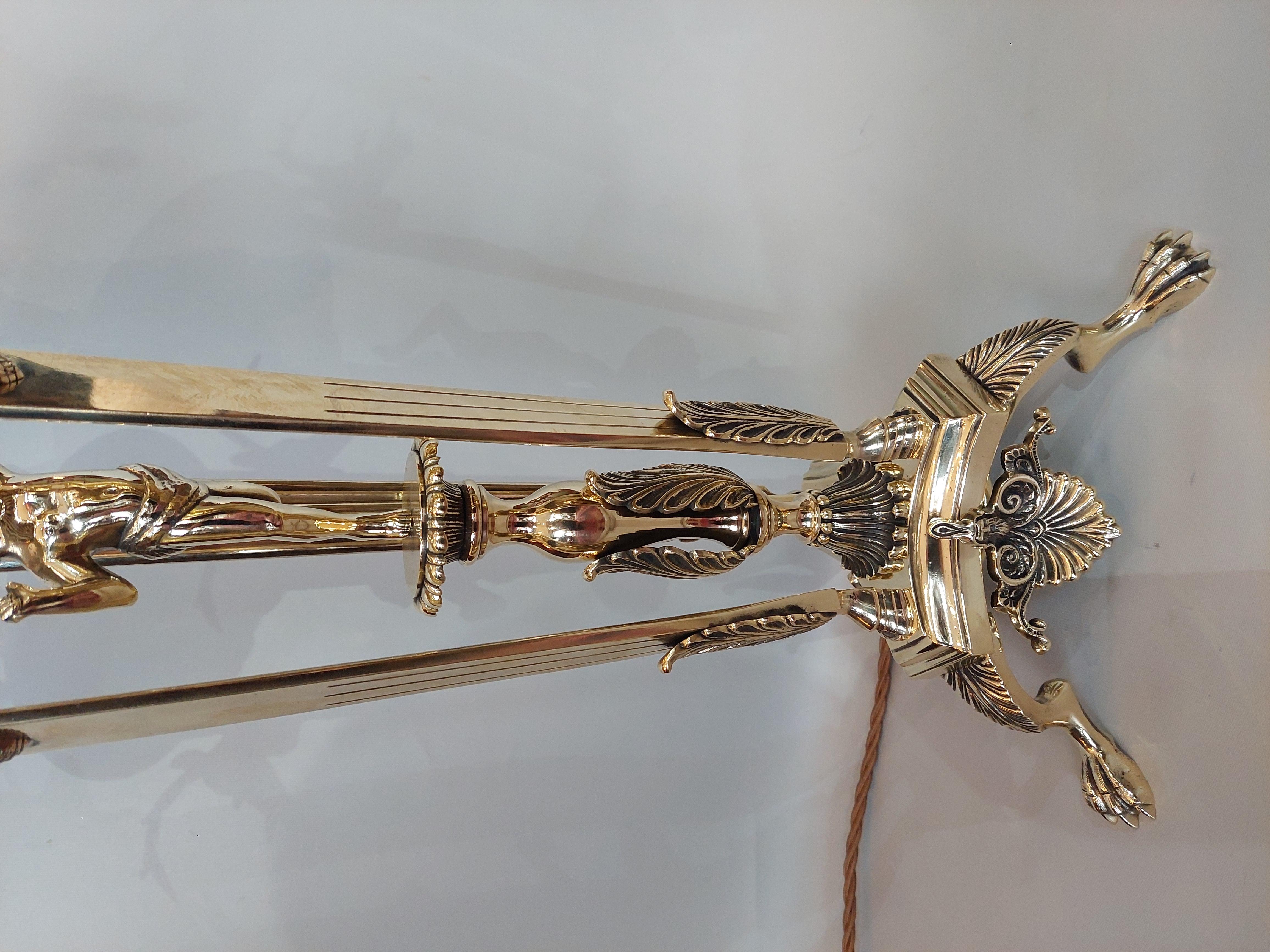 English Early 20thC Brass Light Fitting of Minerva with Stags For Sale