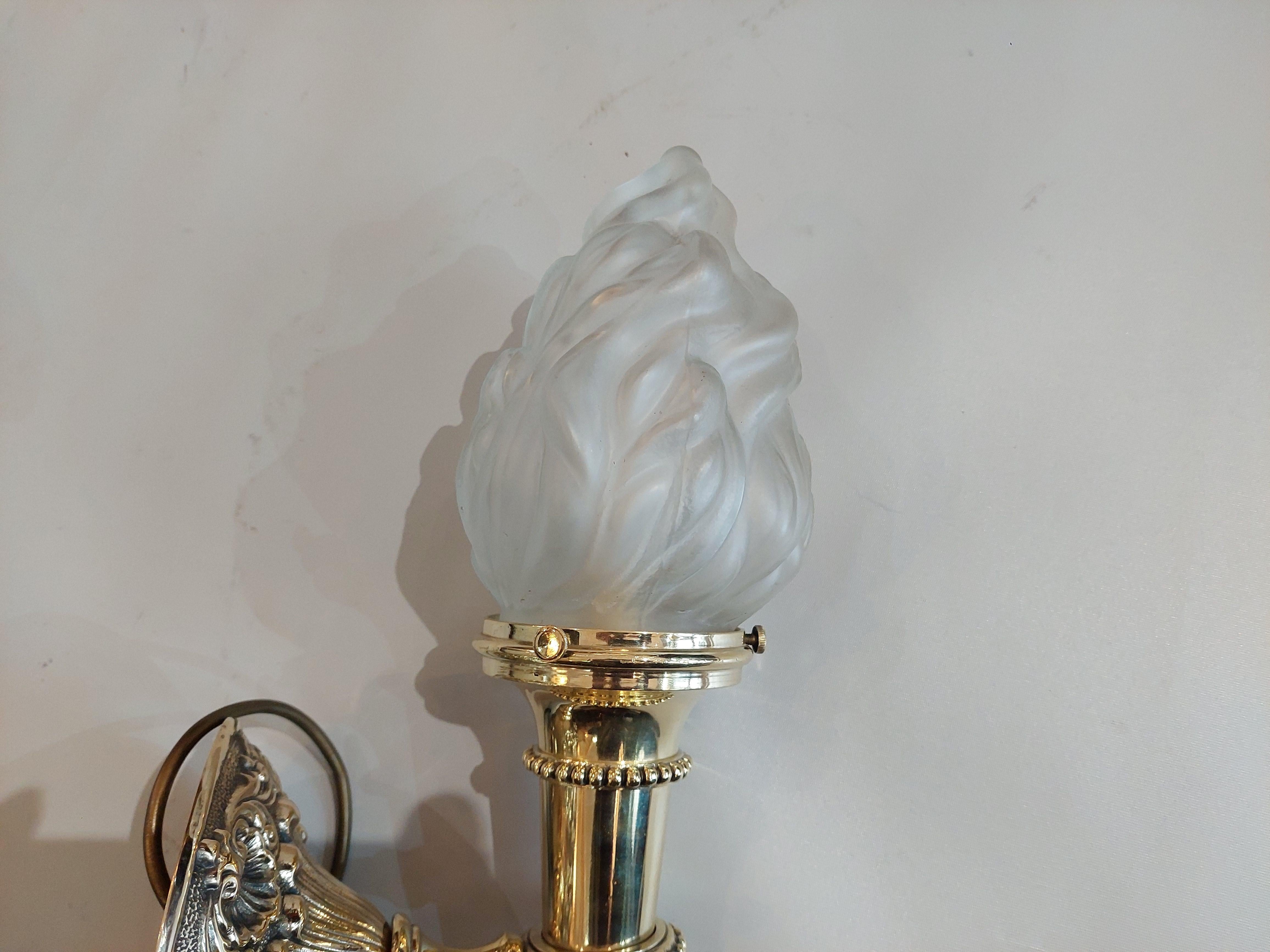 Neoclassical Revival Early 20thC Brass Wall Torch Light