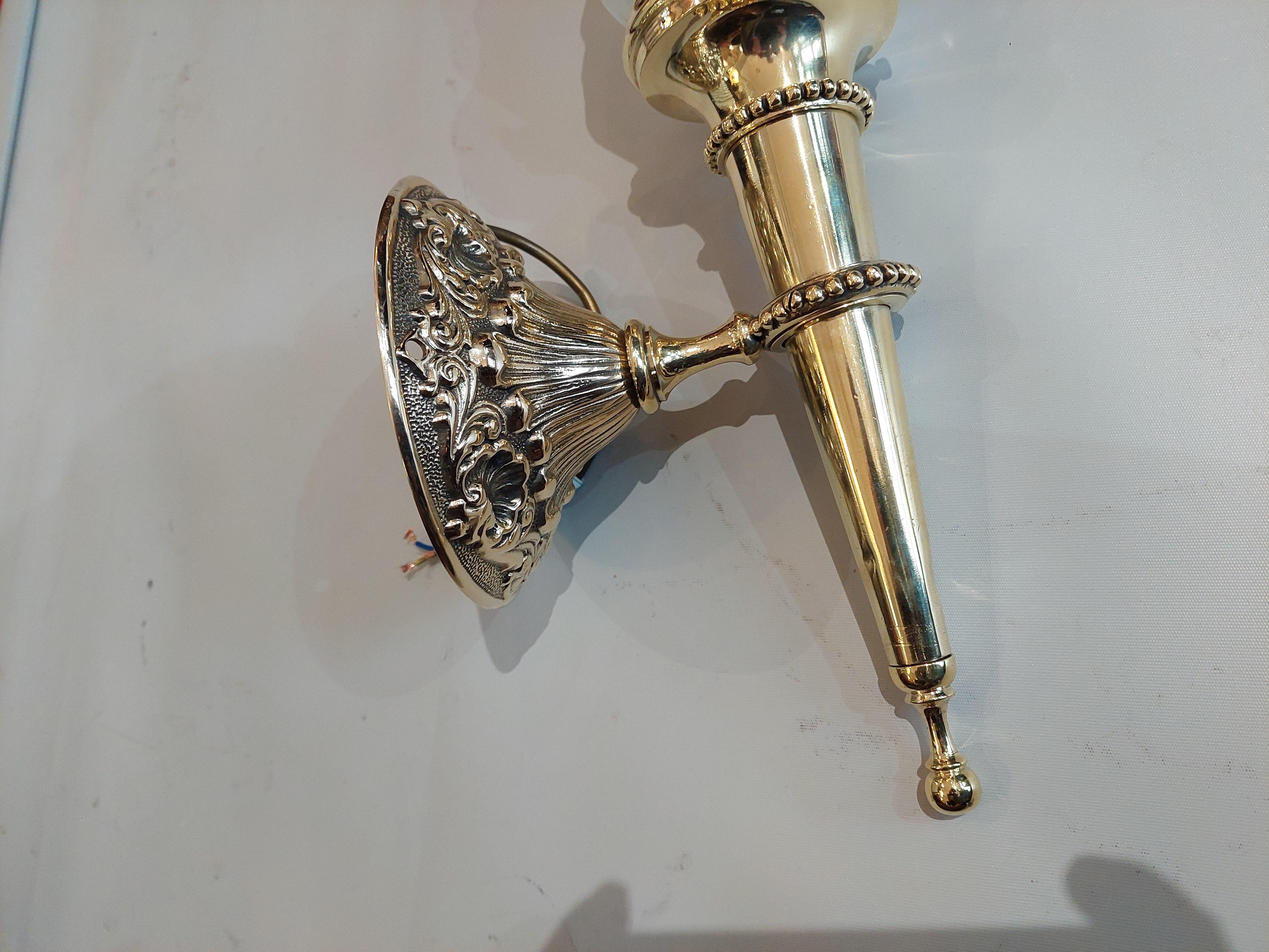 English Early 20thC Brass Wall Torch Light