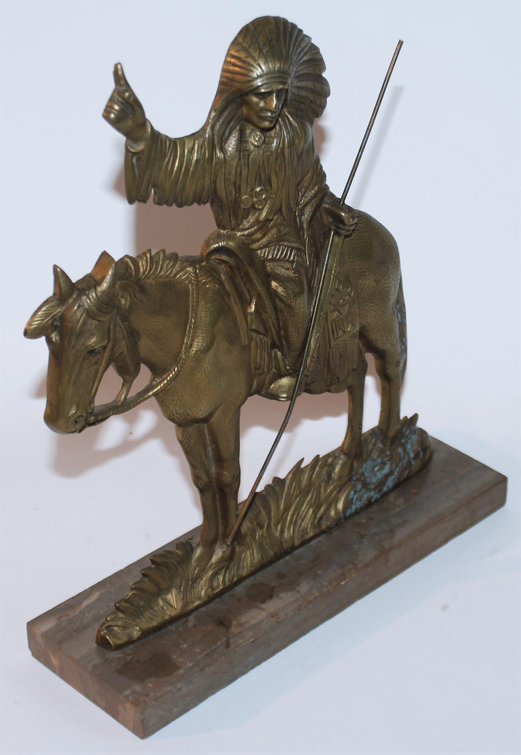 Adirondack Early 20thc Bronze Indian Sculpture on Marble Base