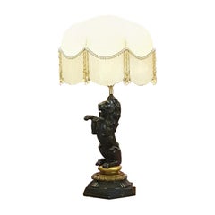 Early 20th Century Bronze Lion Table Lamp