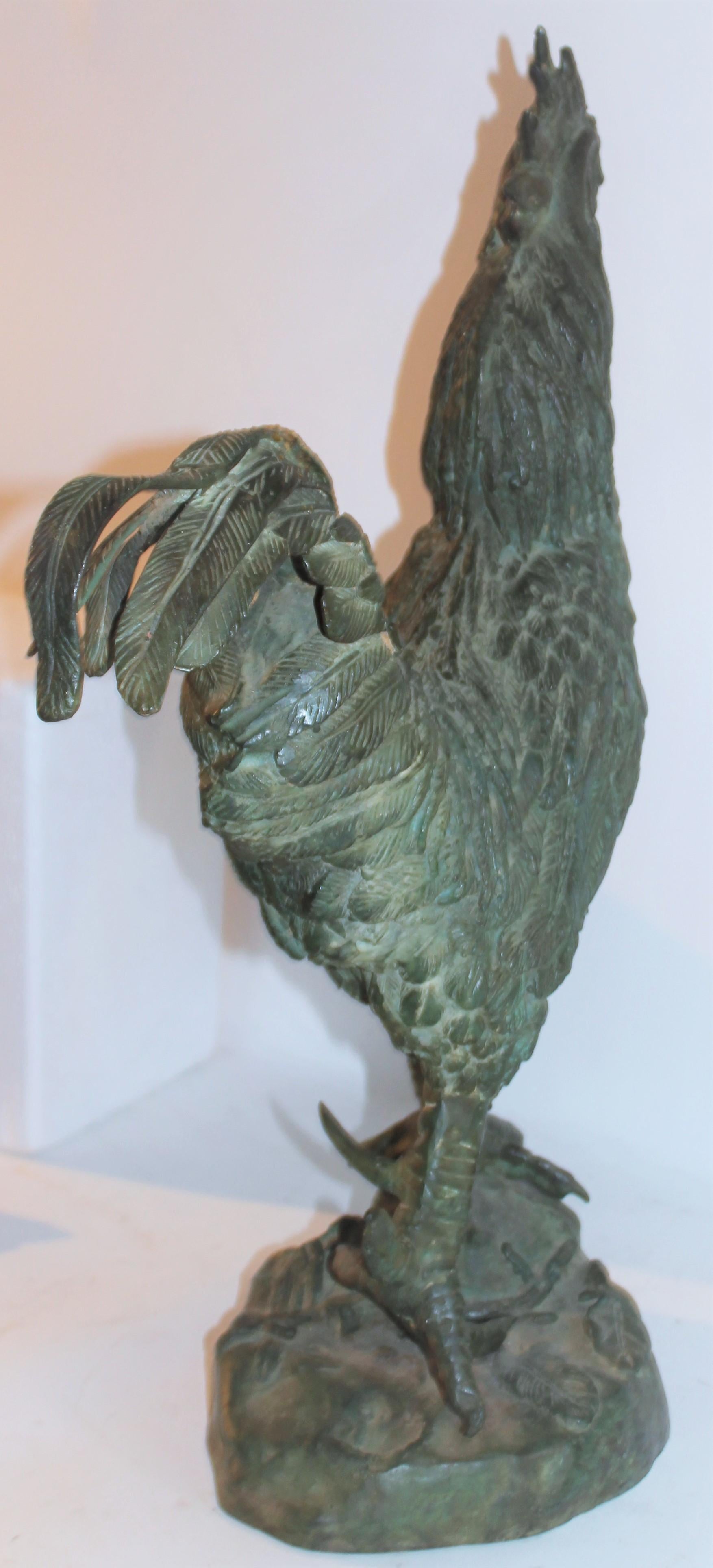 Hand-Crafted Early 20thc Bronze Rooster Sculpture For Sale