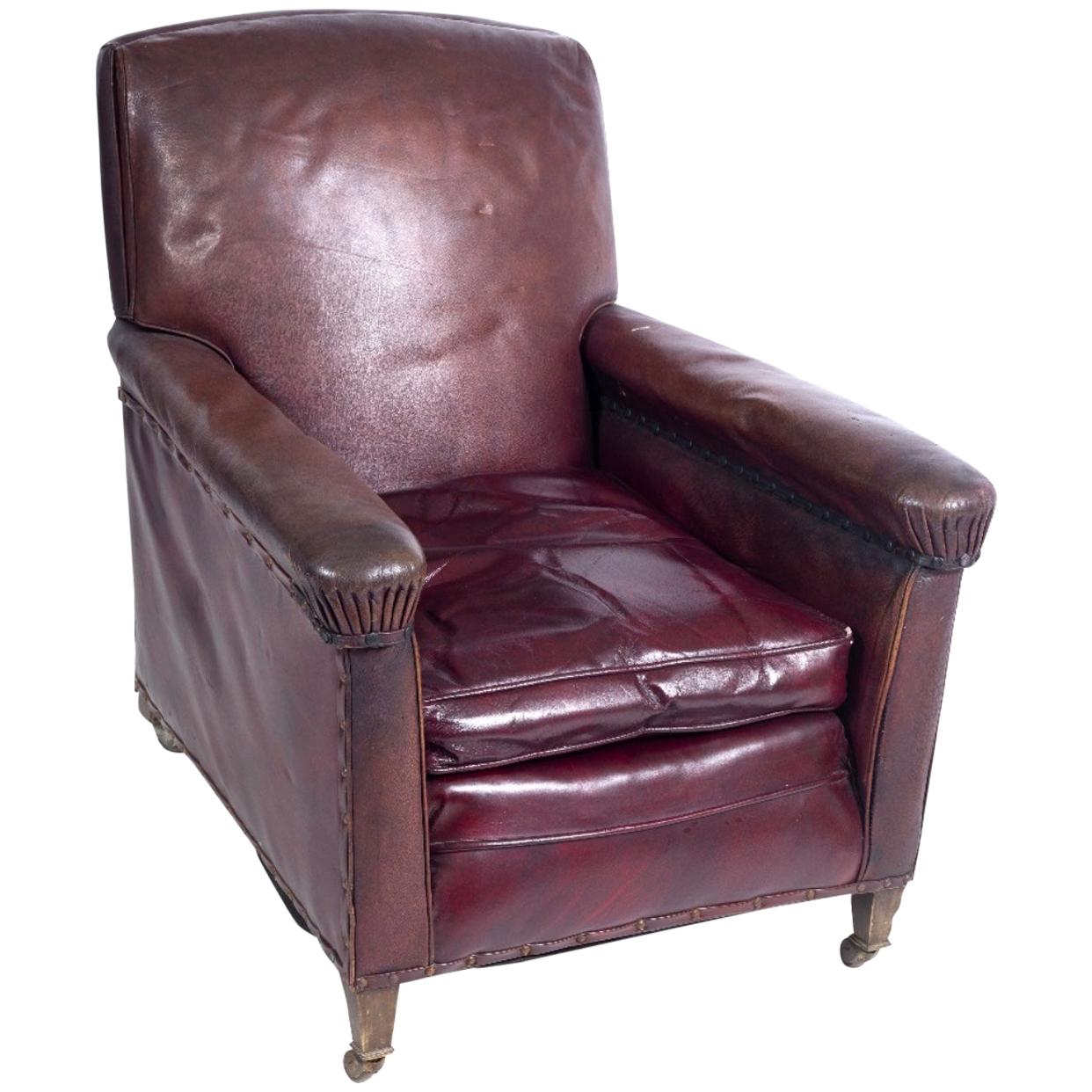 Early 20th Century Burgundy Leather Armchair, circa 19251935 at
