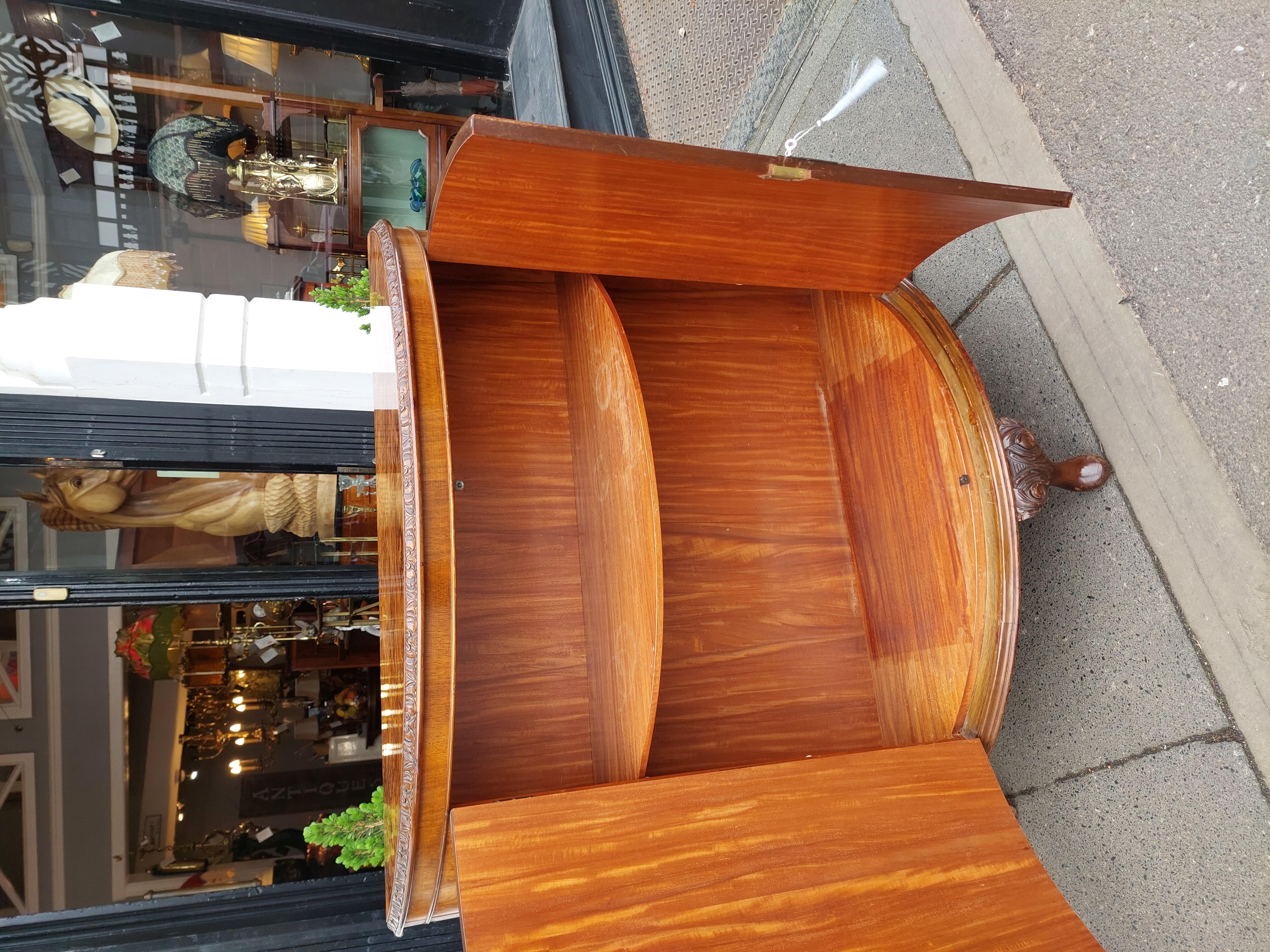 Early 20thC Burr Walnut Demi-Lune Drinks Cabinet For Sale 7