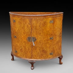Early 20thC Burr Walnut Demi-Lune Drinks Cabinet
