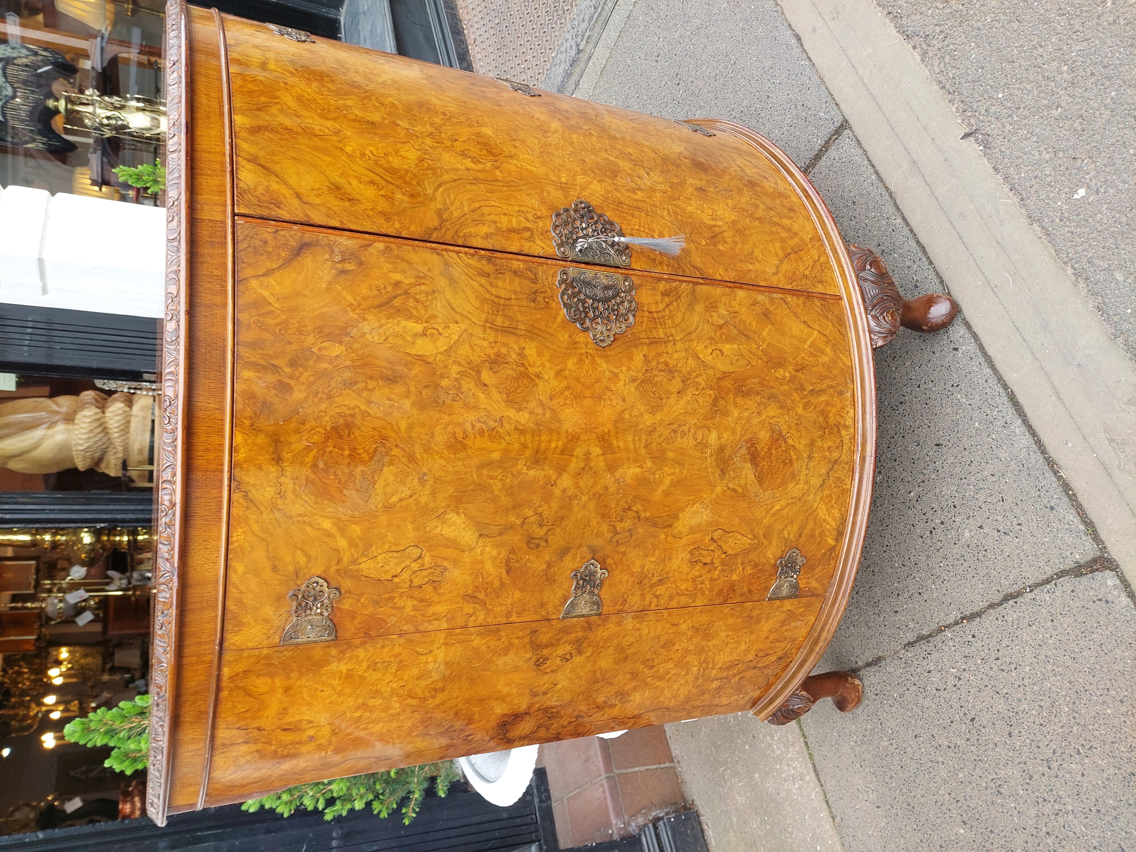 Early 20thC Burr Walnut Demi-Lune Drinks Cabinet For Sale 2
