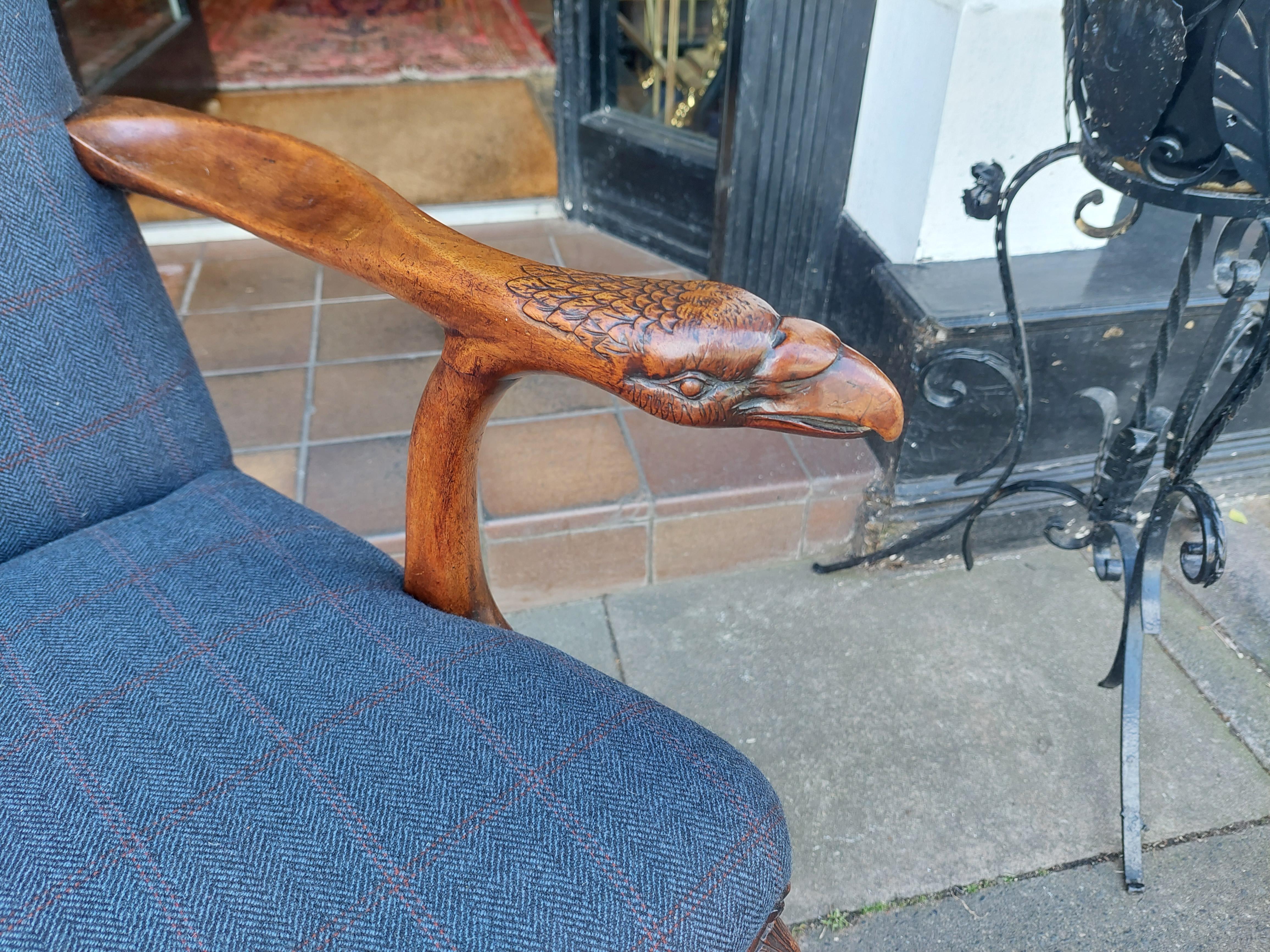 Early 20thC Carved Walnut Framed Georgian Style Armchair In Good Condition For Sale In Altrincham, GB