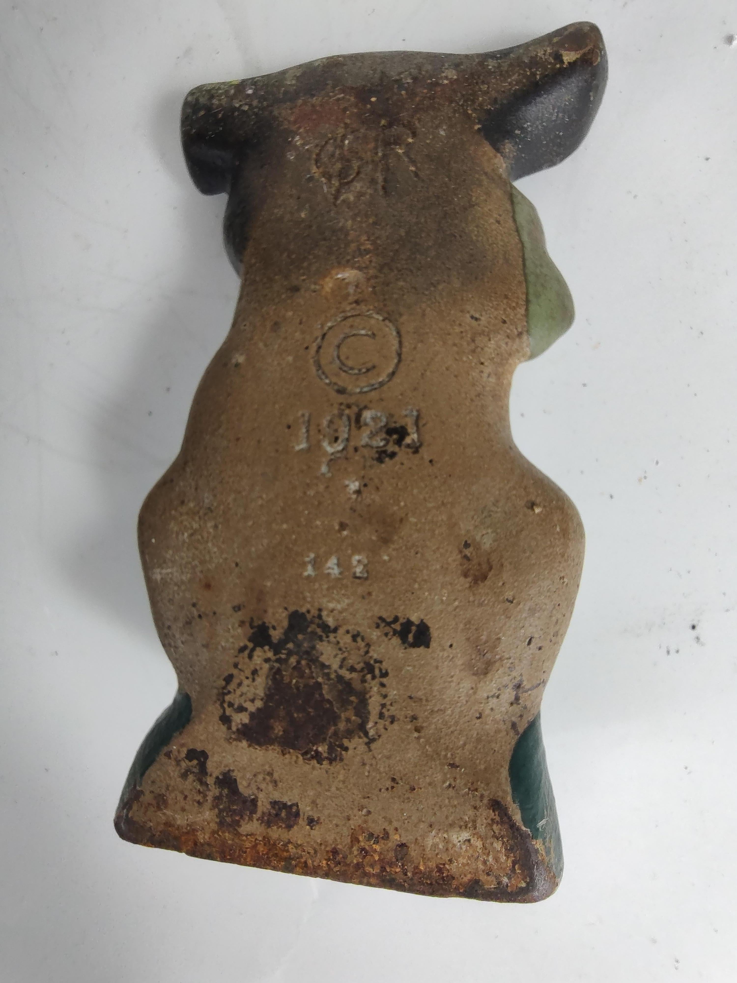 American Early 20th Century Cast Iron Dog Doorstop Boxer & the Imp with Original Paint For Sale