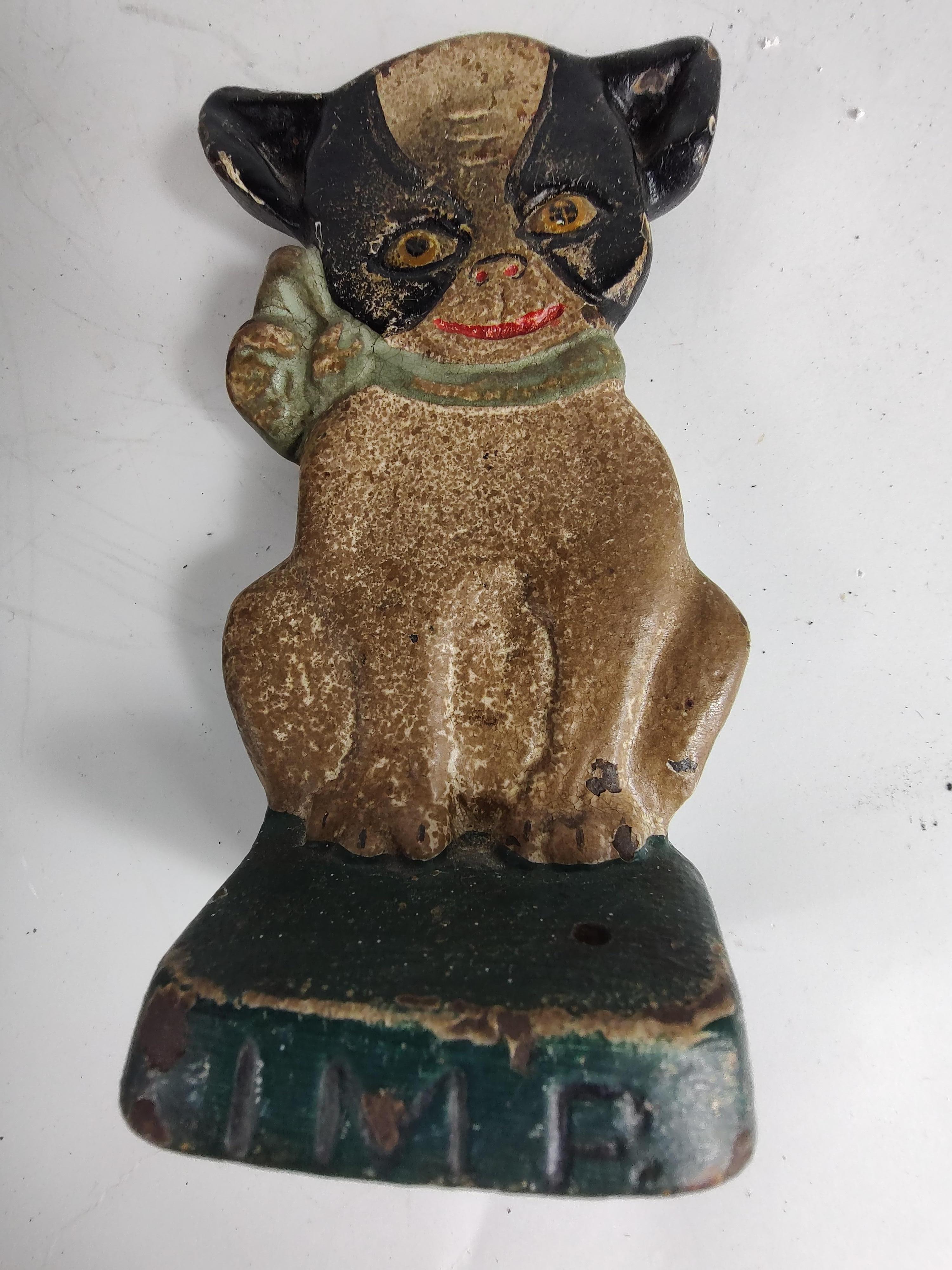 Early 20th Century Cast Iron Dog Doorstop Boxer & the Imp with Original Paint In Good Condition For Sale In Port Jervis, NY