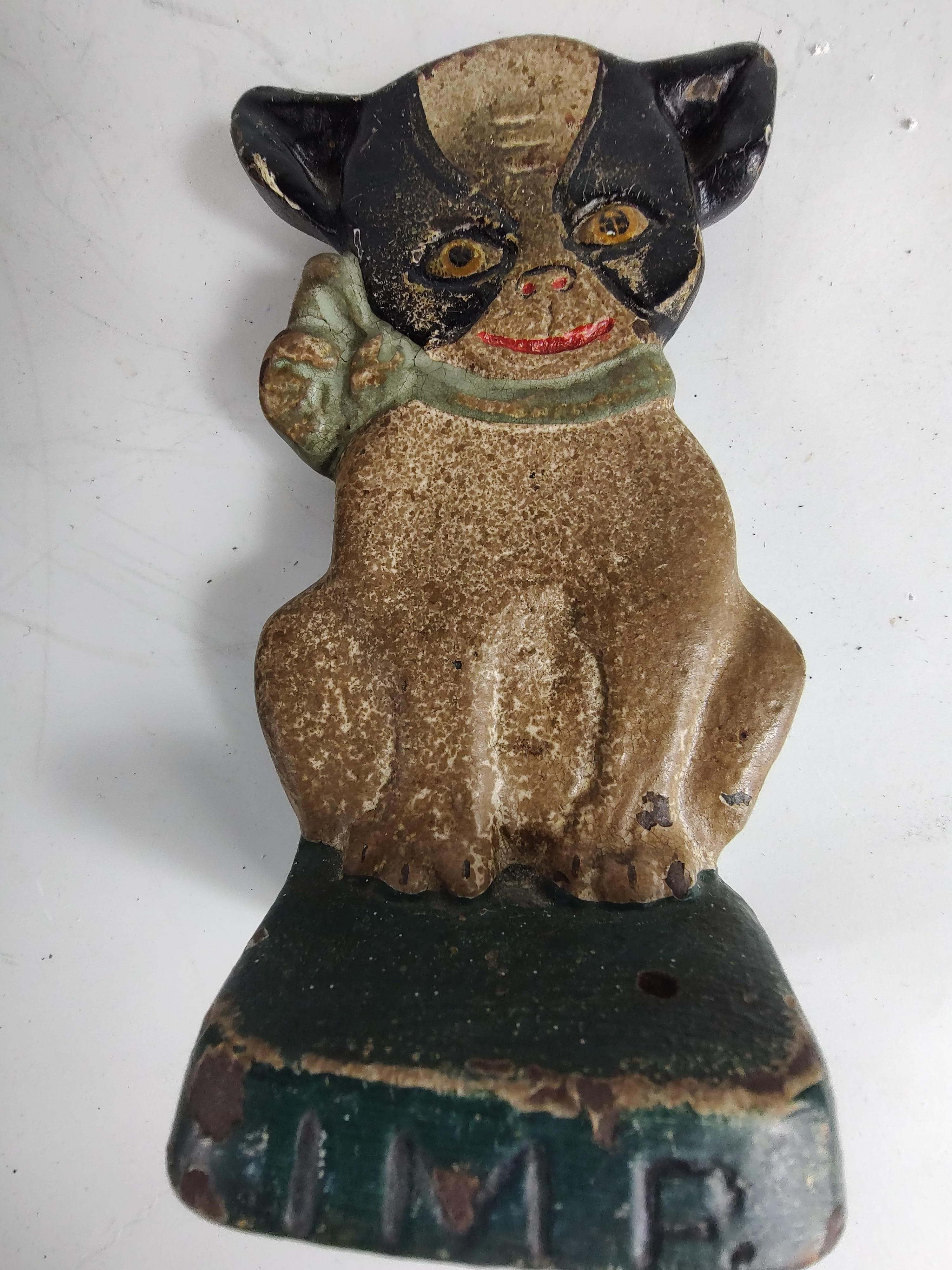 Early 20th Century Cast Iron Dog Doorstop Boxer & the Imp with Original Paint For Sale 1