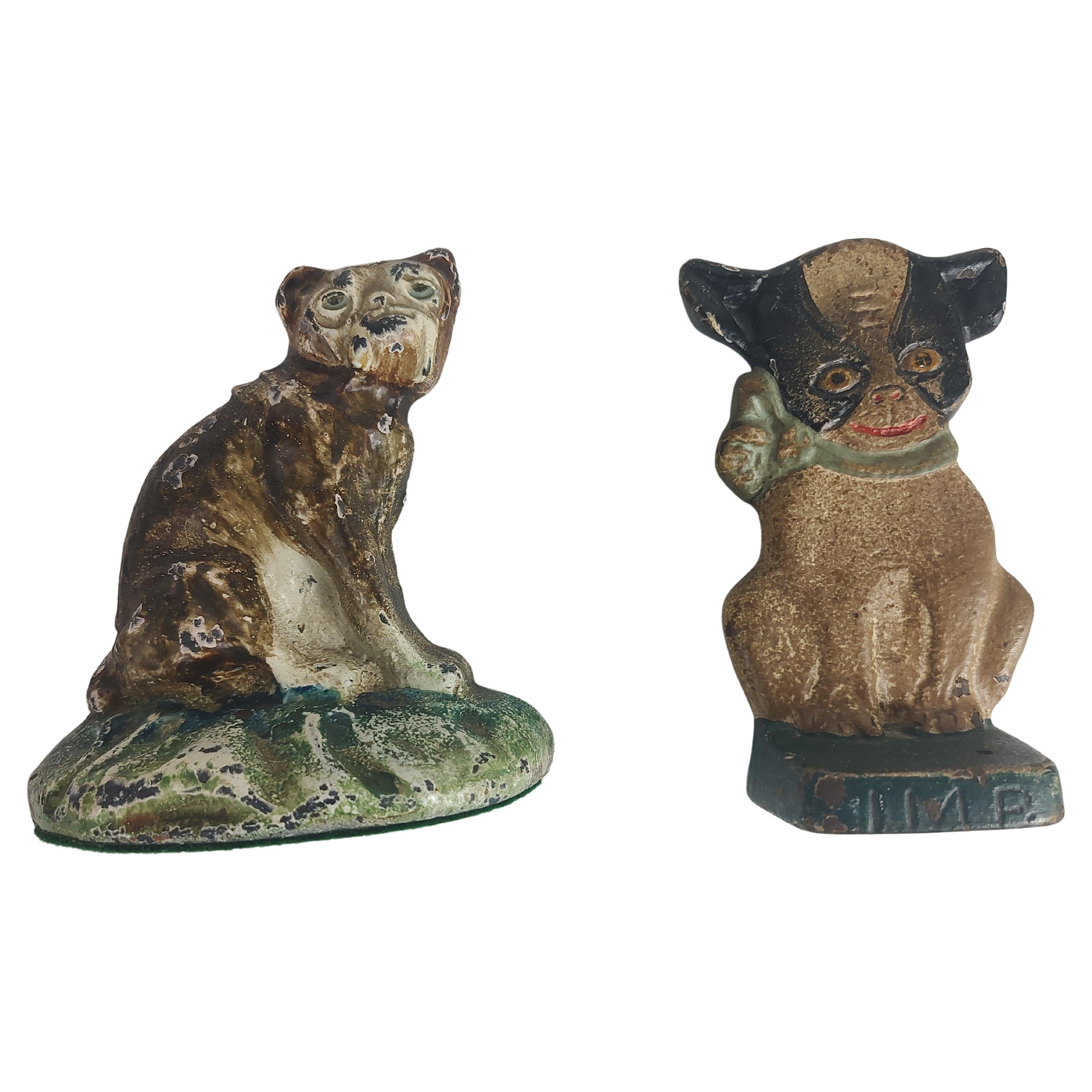 Early 20th Century Cast Iron Dog Doorstop Boxer & the Imp with Original Paint For Sale