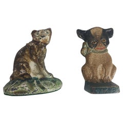 Early 20th Century Cast Iron Dog Doorstop Boxer & the Imp with Original Paint