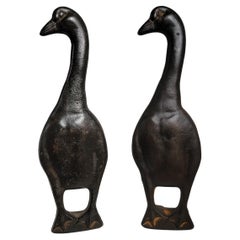 Antique Early 20thc Cast Iron Duck Door Stops/Bookends