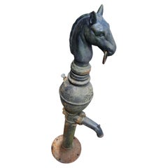 Early 20thC Cast Iron Horse Head Hitching Post Water Pump Combination