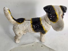 Early 20thC Cast Iron Jack Russell Terrier Hubley Door Stop or Bank