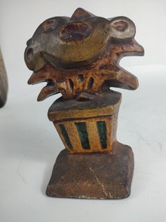 Early 20th Century Cast Iron Stylized Art Deco Door Stop in Original Paint