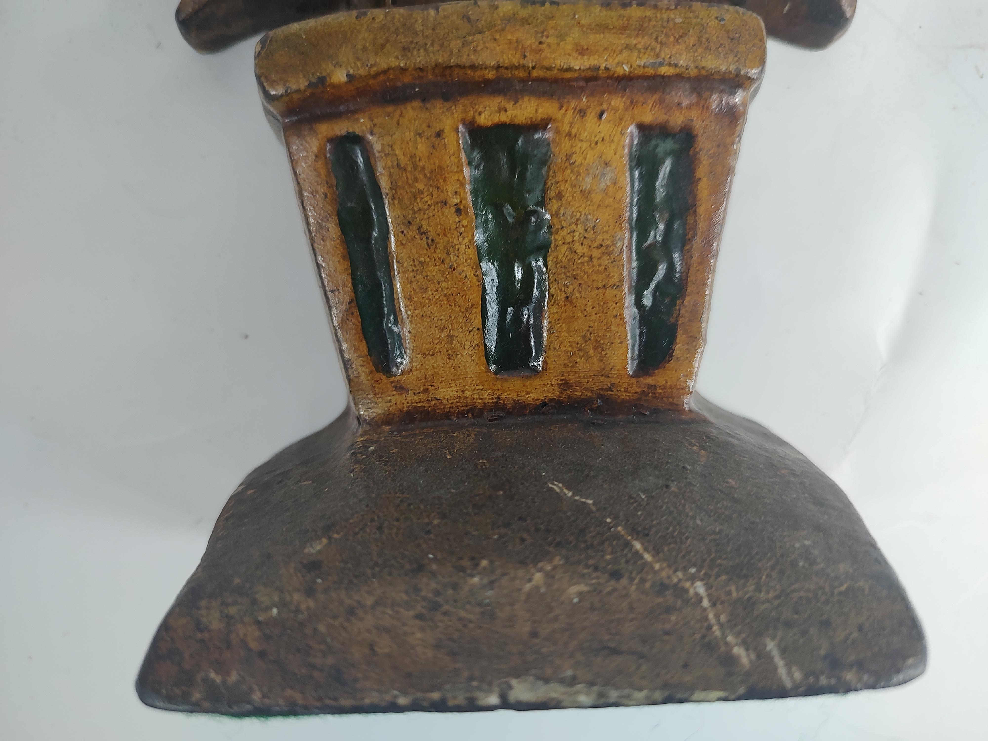 American Early 20th Century Cast Iron Stylized Art Deco Door Stop in Original Paint  For Sale