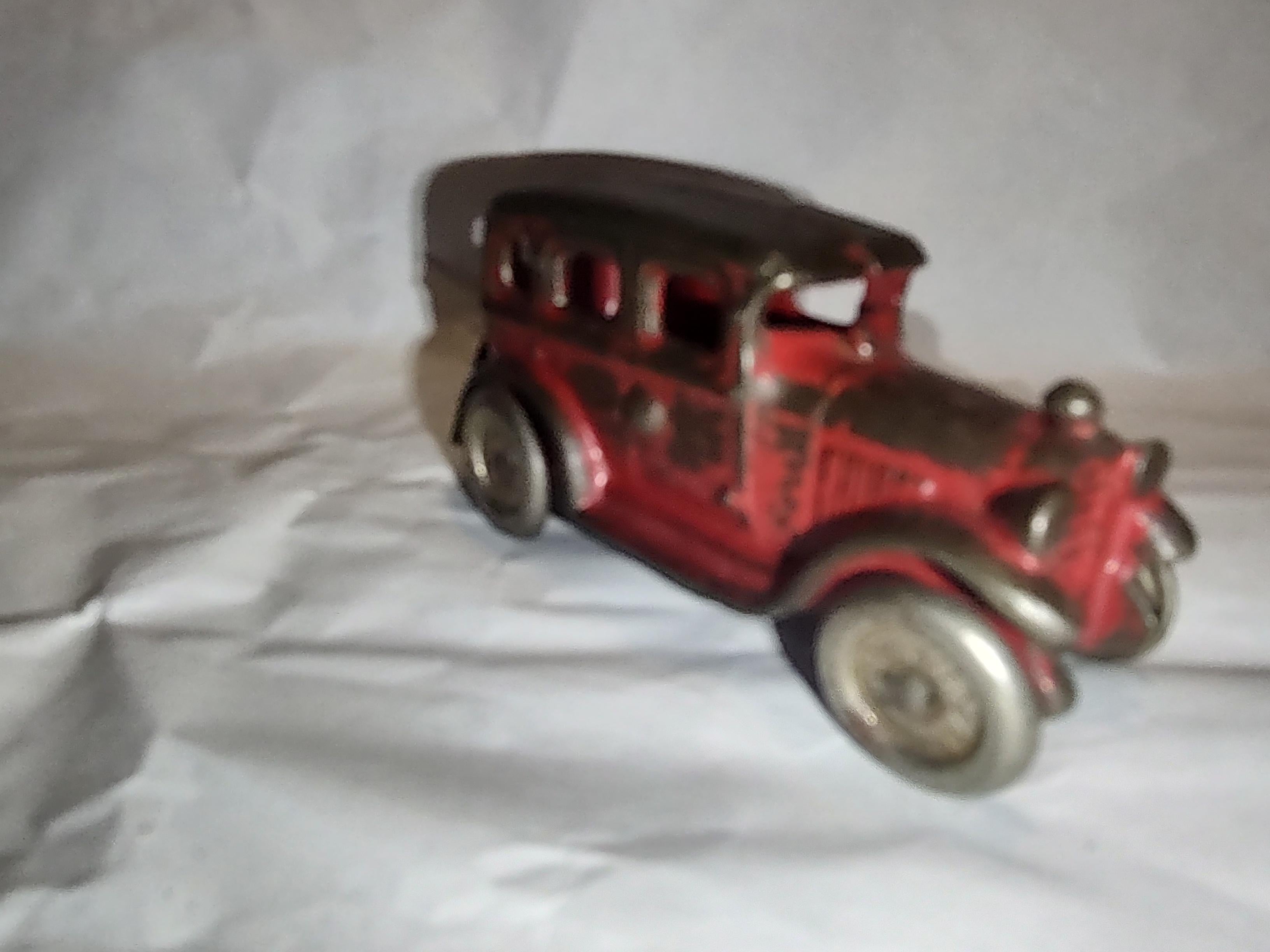 Early 20th C Cast Iron Toy Sedan by A C Williams Original Red with Nickel Wheels In Good Condition For Sale In Port Jervis, NY