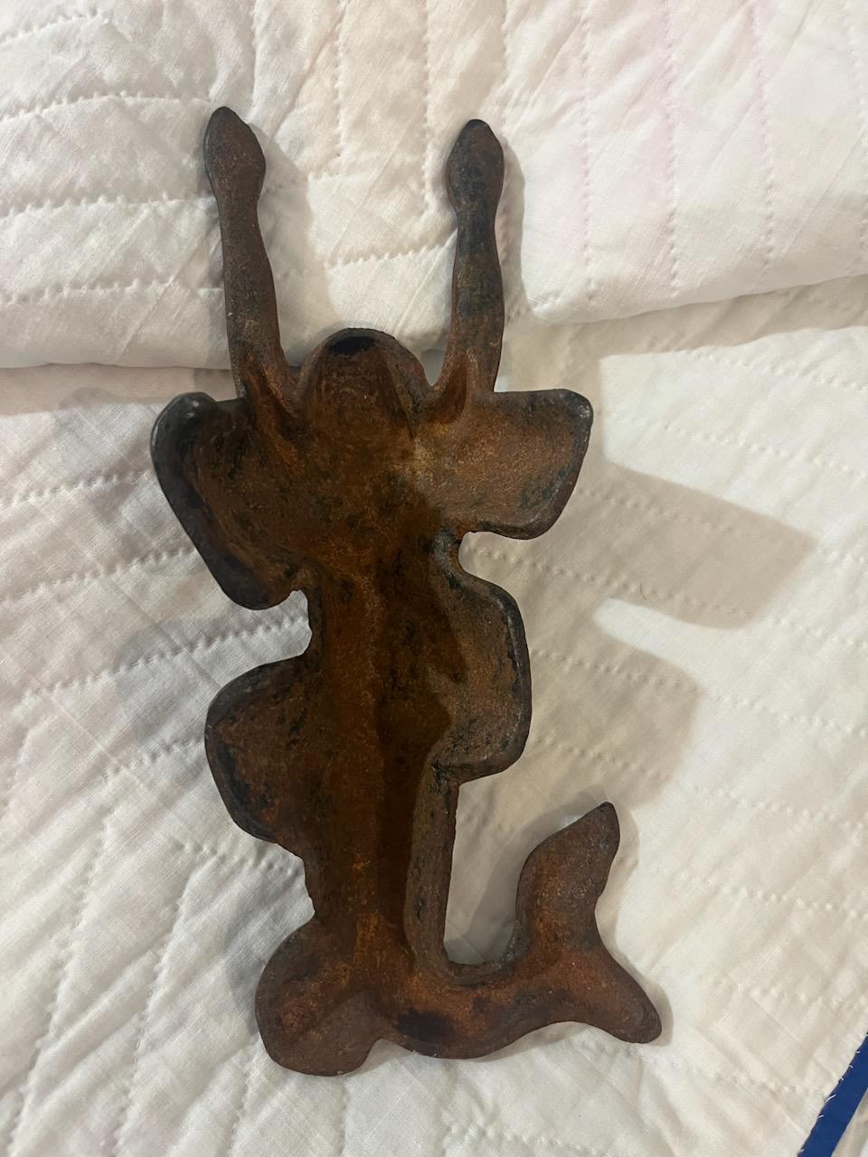 Cast Mermaid Boot Scraper/ Remover. Easy to handle the arms remove boots or can be used as a boot scraper. Great as a decorative piece or may be used as intended. Beautiful patina and shape. 