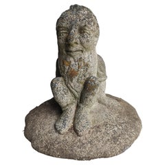 Early 20th Century Cast Stone Garden Gnome Sitting on a Pad