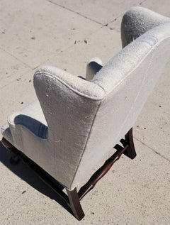 Early 20thc Child's Wing-back Chair and Ottoman With 19thc Linen Upholstery