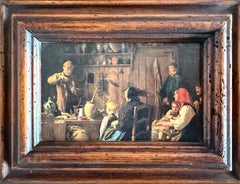 Dutch Genre Interior Scene, Oil on Panel, Mid-Century, Framed