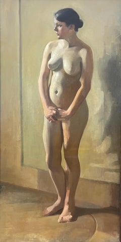 Antique Enormous 1900's Dutch Impressionist Oil Female Nude Portrait, Full Length Nude 