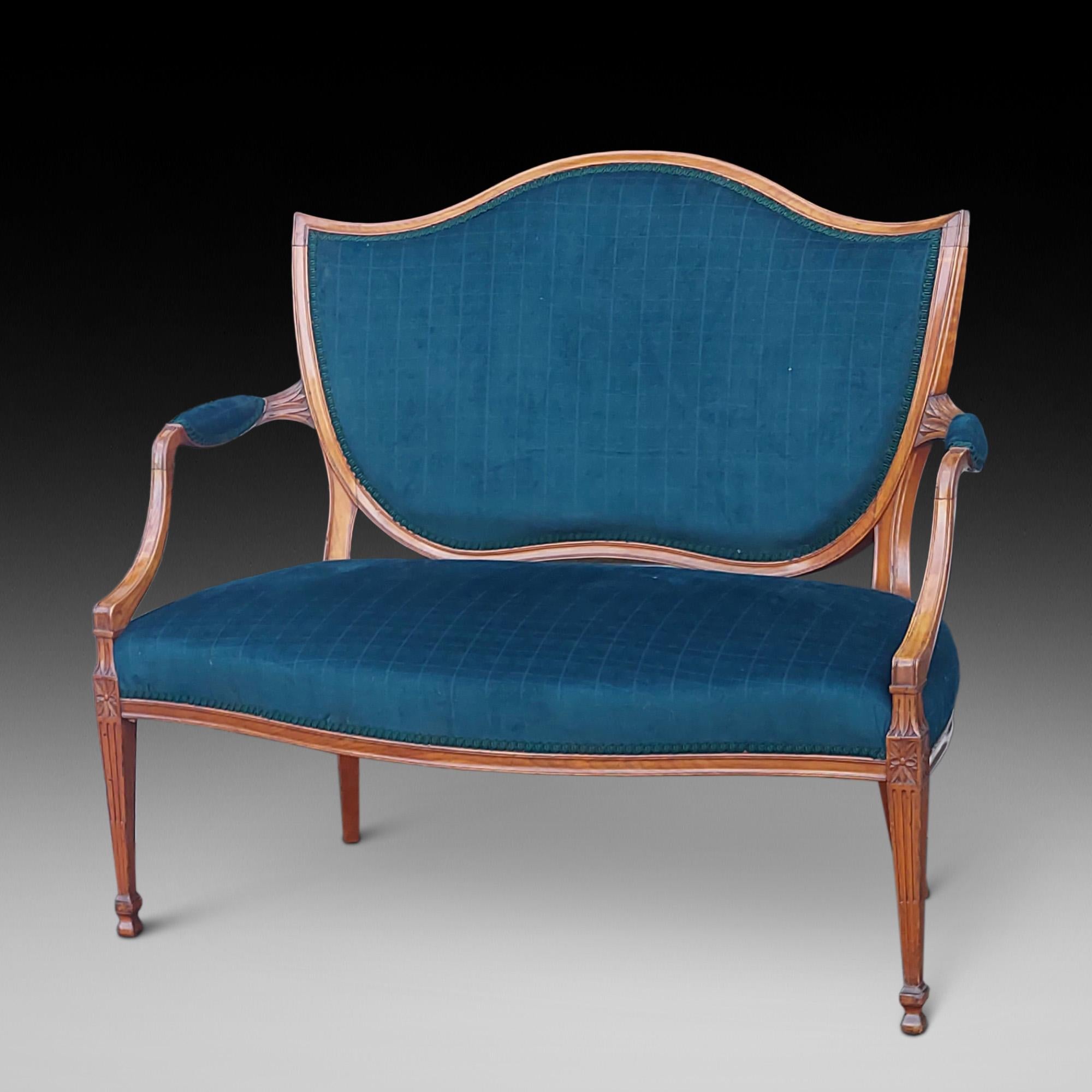 Early 20thC Edwardian Satinwood Two-Seater Sofa of Serpentine Front, with Portuguese Manueline Gothic Inspired Arm Quadrants and Camel Back form - 46