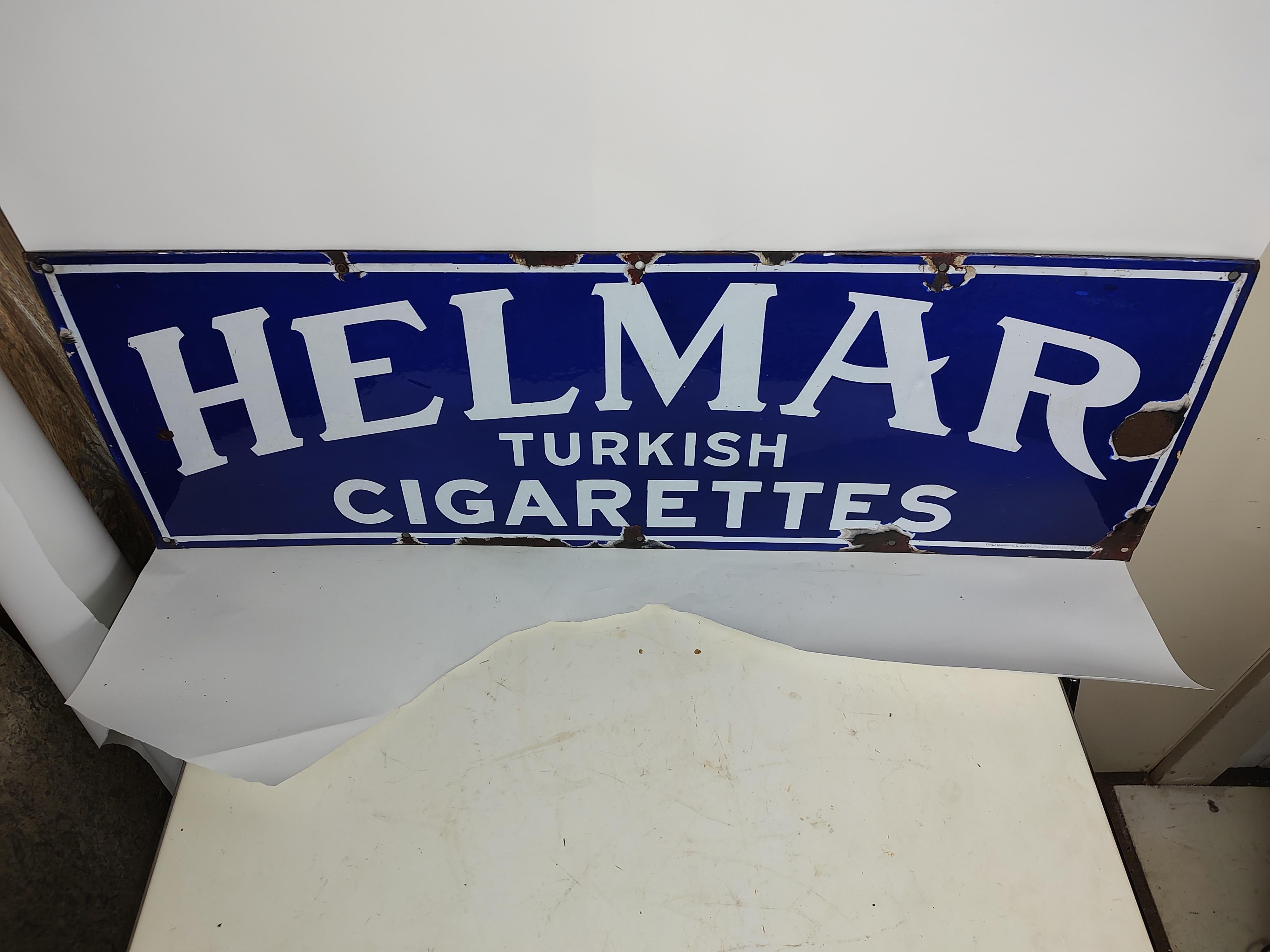 Industrial Early 20thC Enameled Helmar Turkish Cigarettes Advertising Sign