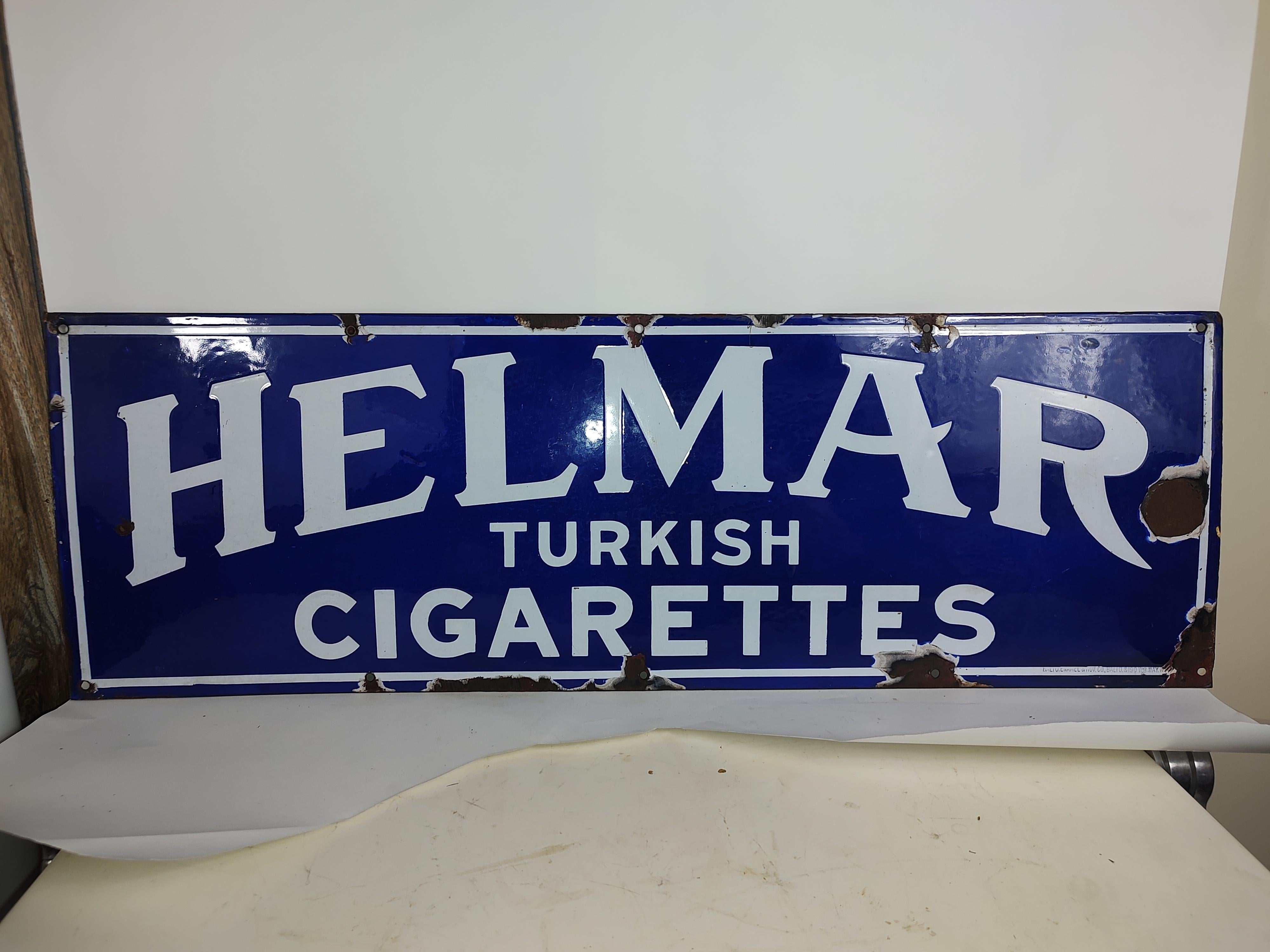 Early 20thC Enameled Helmar Turkish Cigarettes Advertising Sign 1