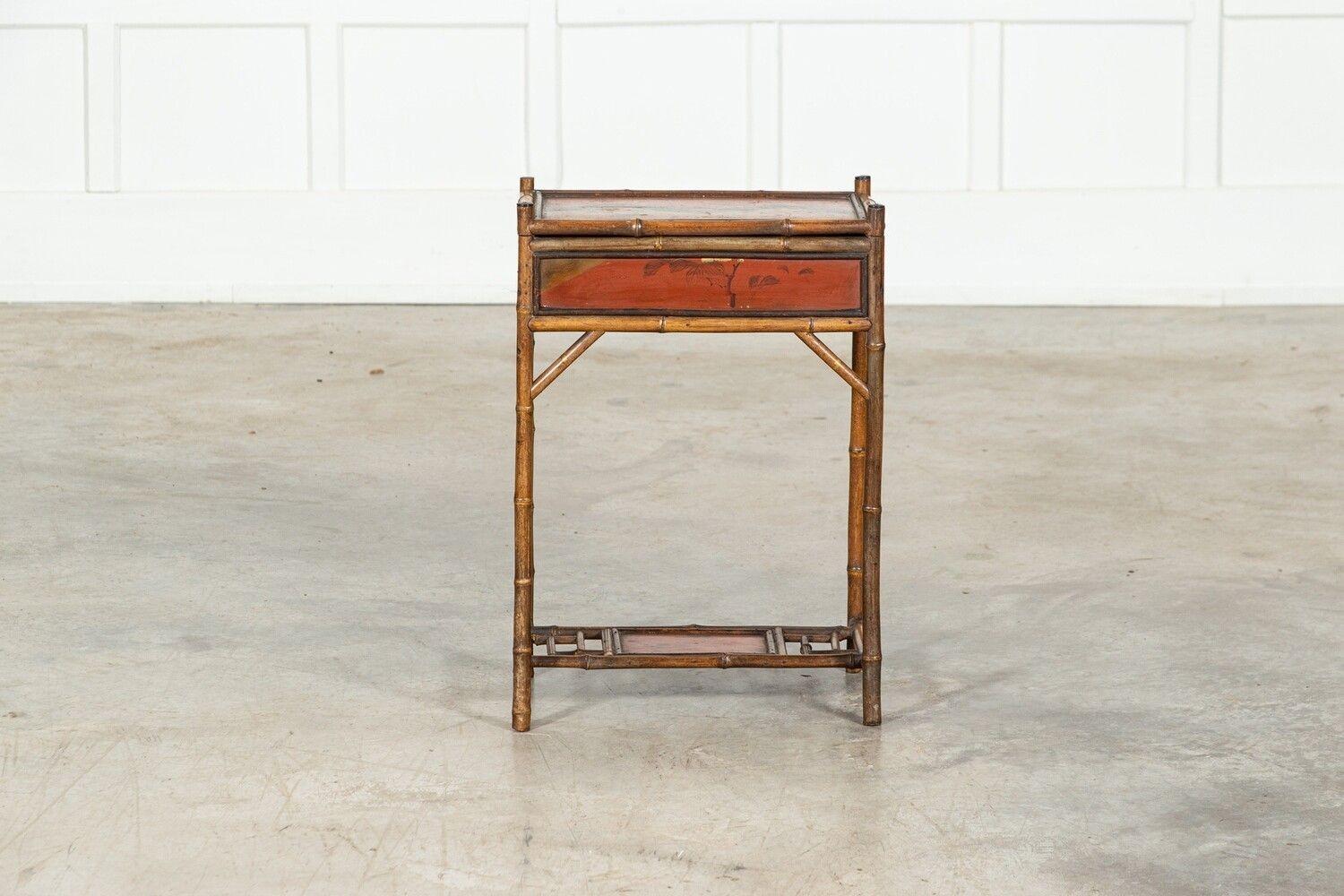 Early 20thC English Bamboo Sewing Side Table For Sale 1