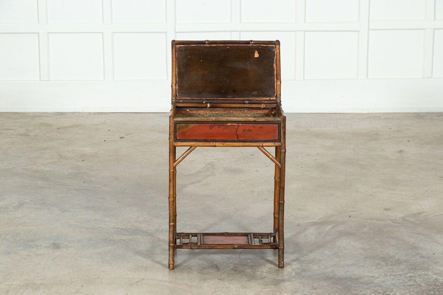 Early 20thC English Bamboo Sewing Side Table For Sale 3