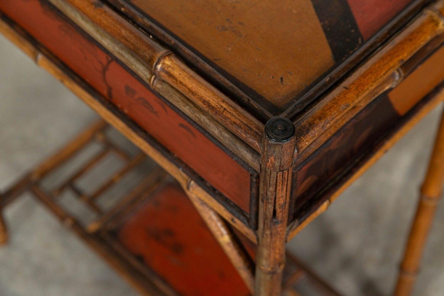 Early 20thC English Bamboo Sewing Side Table For Sale 4