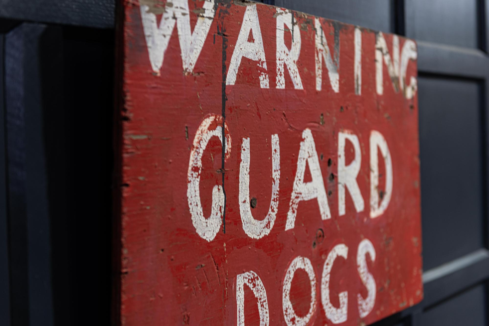 British Early 20th Century English Hand Painted Sign 'Warning Guard Dogs'