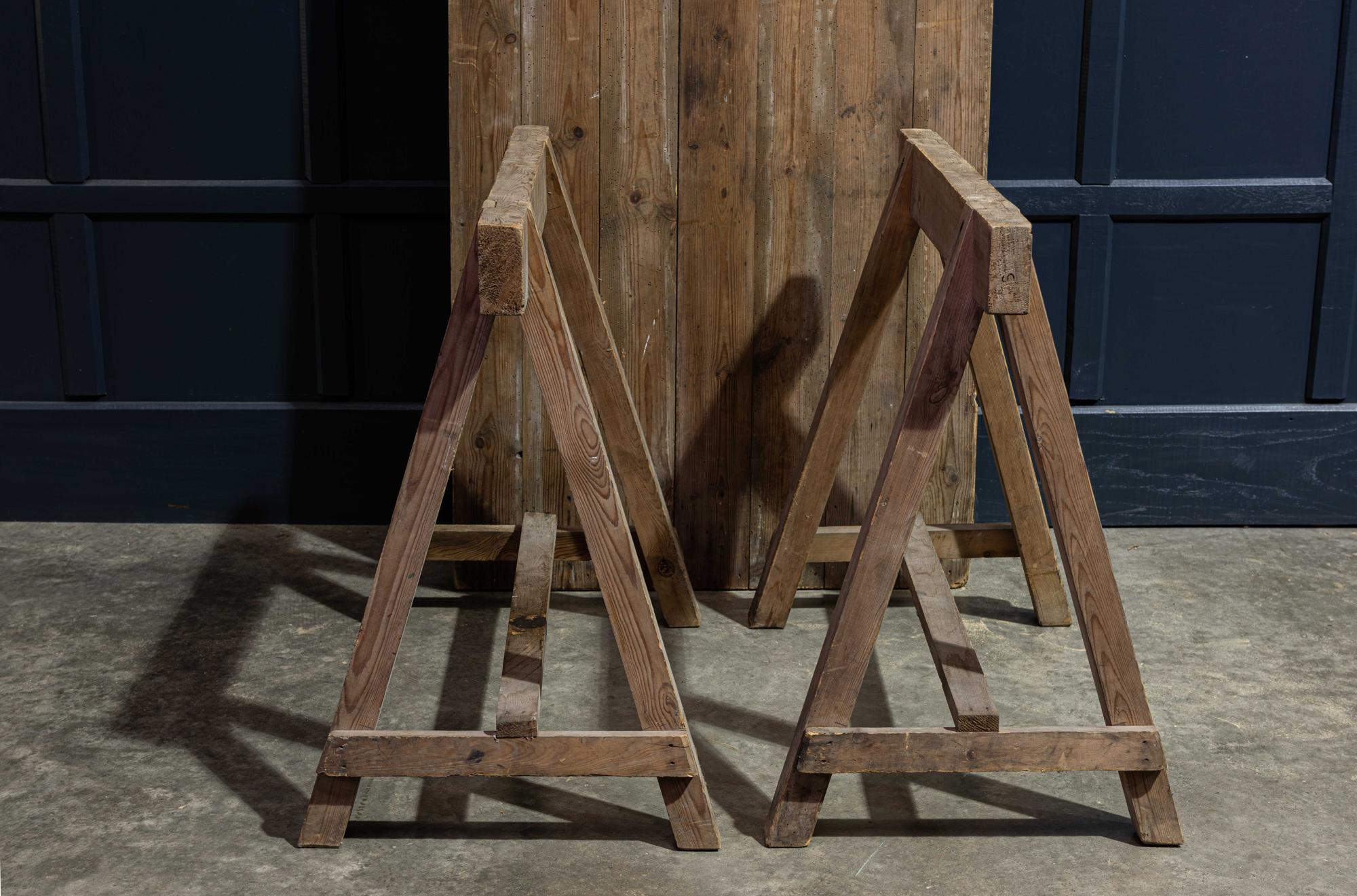 British Early 20th Century English Large Pine Trestle Table