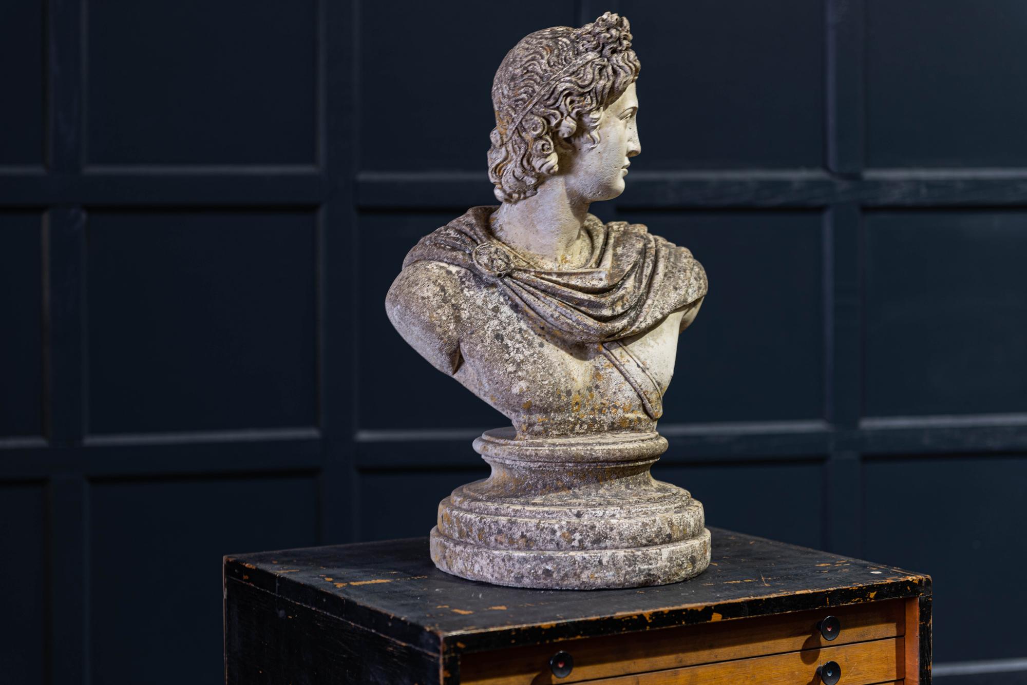 Early 20th Century English Large Stone Roman Bust In Good Condition In Staffordshire, GB