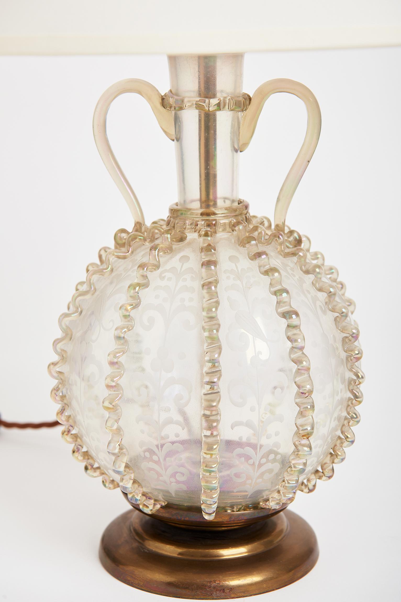 Art Nouveau Early 20th Century Etched Glass Table Lamp