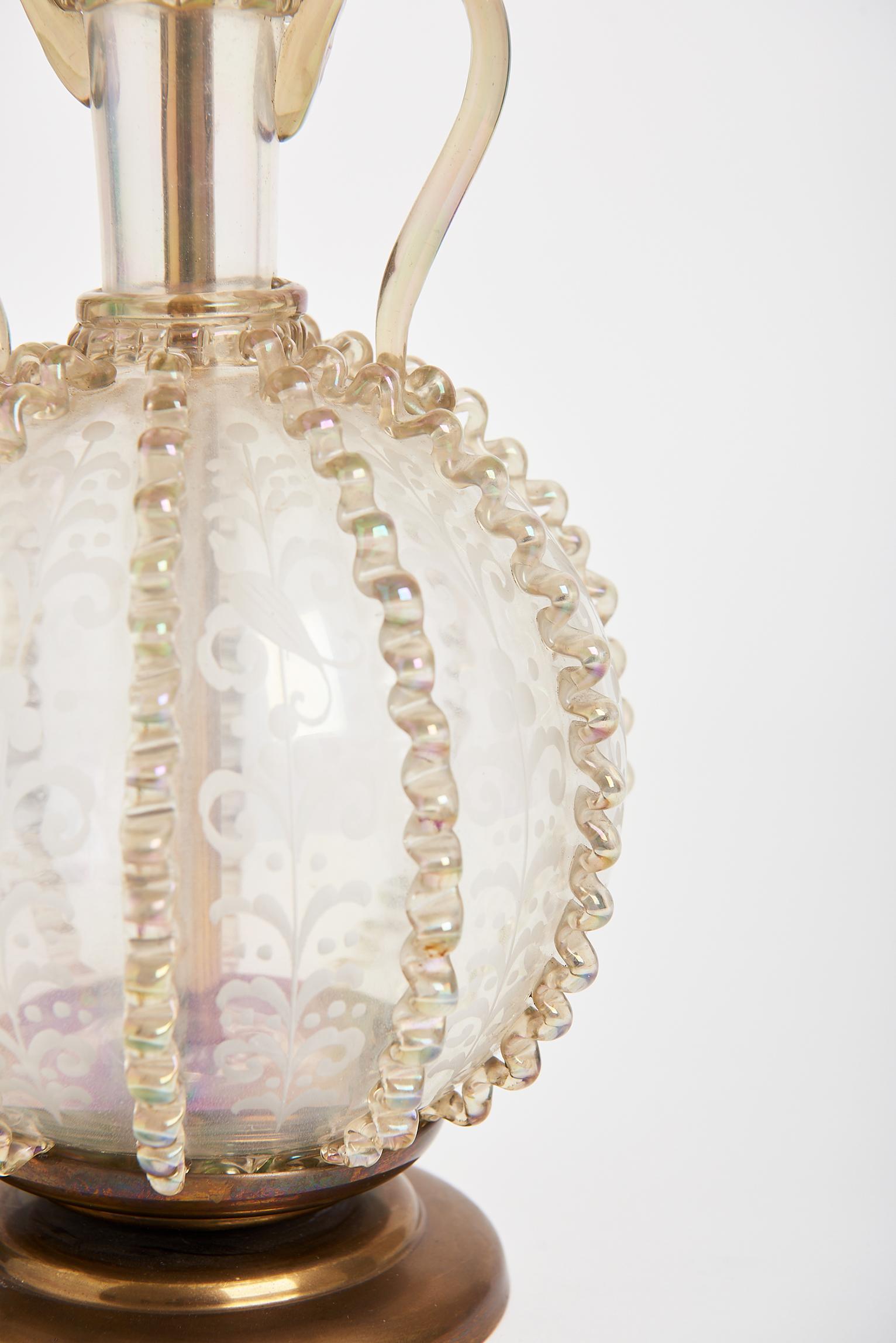 European Early 20th Century Etched Glass Table Lamp