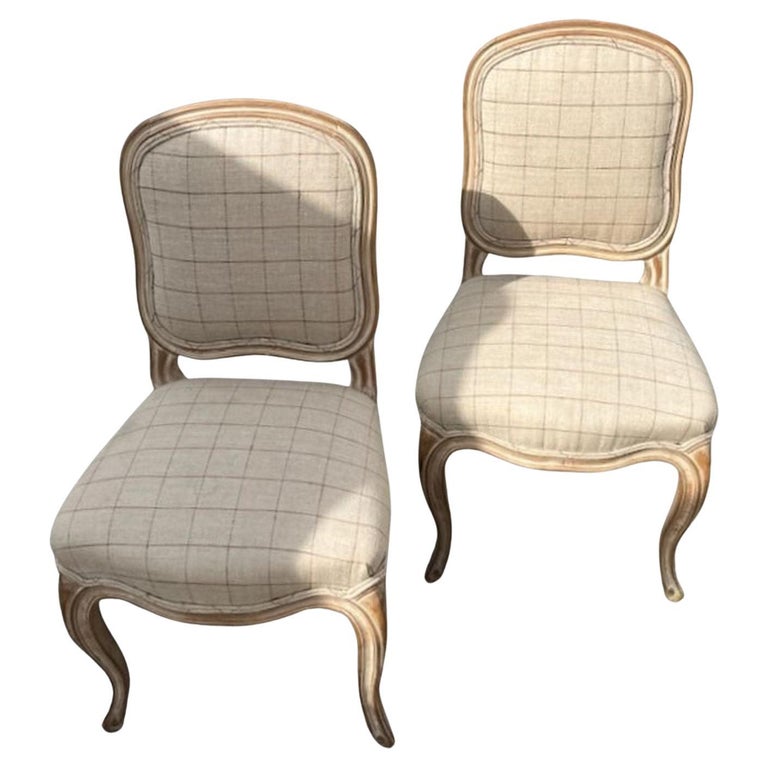Early 20Thc French Small Chairs in Linen For Sale at 1stDibs